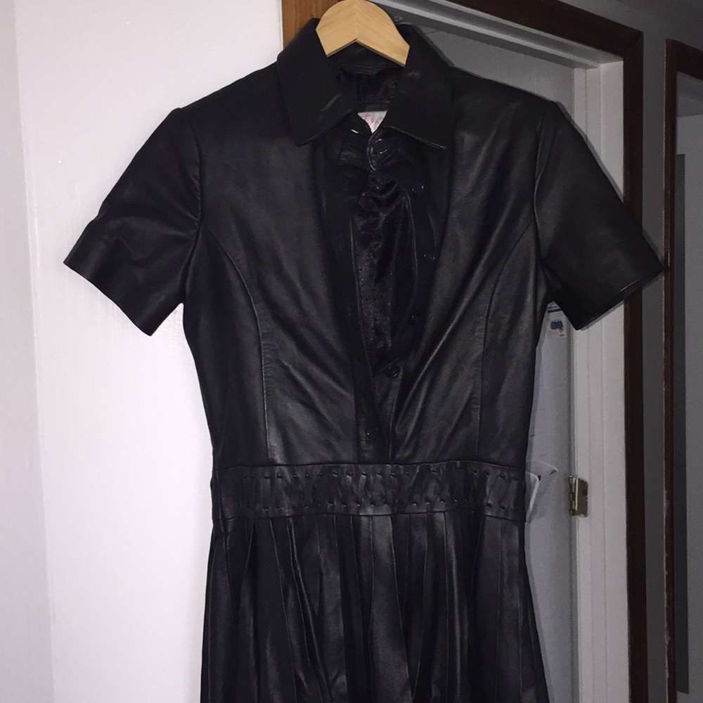 Leather Exotica small black dress.